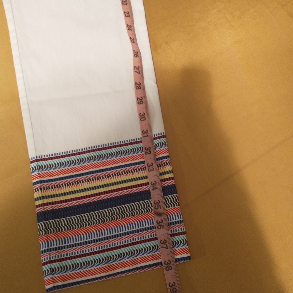 NWT Attyre Audrey Ankle  Slim Leg White Pants with Colorful Striped Hem - Picture 9 of 13